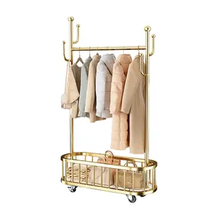 Garvee Portable Metal Clothes Rack with Wheels and Storage Basket - Durable 80cm Clothes Rack - Perfect for Bedrooms, Laundry Rooms, and Living Rooms, 80 x 175cm. Gold