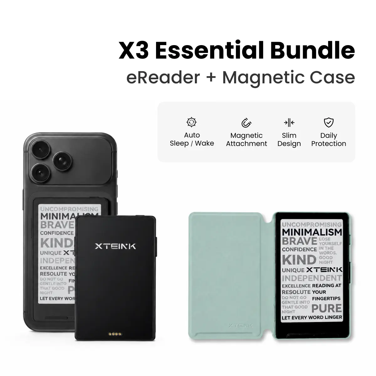 Xteink X3 Essential Bundle: eReader & Mint Green Case