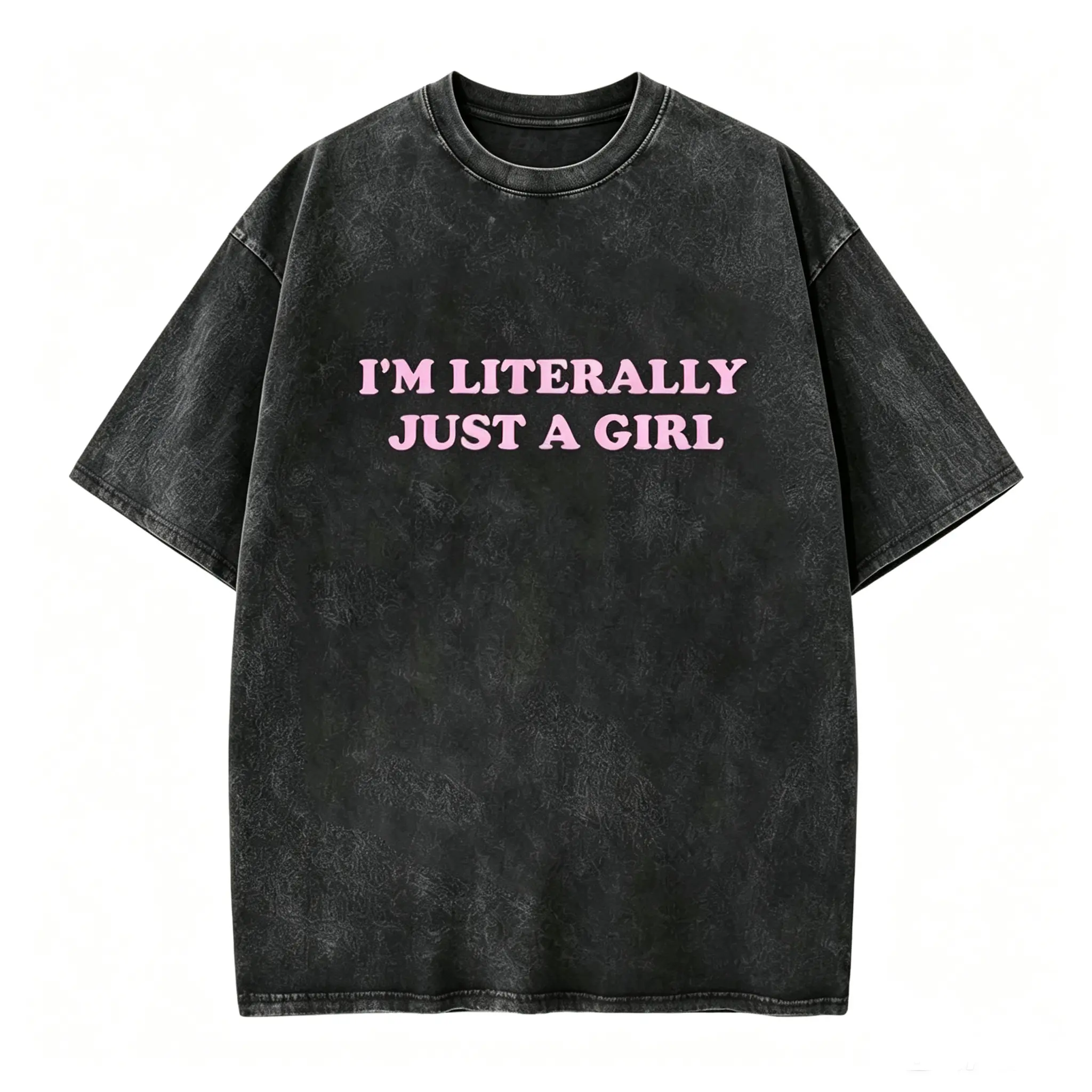 Round Neck Graphic Top, I'm Literally Just A Girl Pink Letter Printed Casual Short Sleeve, Daily Leisure Unisex Apparel Cotton Fabric