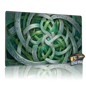 Celtic Knot Silver Green Spiraled Ornate MTG Playmat 12x24inch TCG Game Mat Table Mat for MTG Trading Card Game, Great Gift