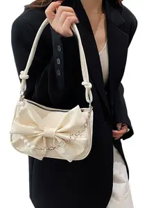 Fashion Women's Mini Handbag with Large Bow and Pearl Chain, Cute and Trendy Crossbody Bag, Fashionable Shoulder Bag, Perfect for Parties and Casual