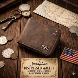 Men’s Vintage Zipper Wallet – Classic USA Style Leather Wallet with Secure Zip Closure