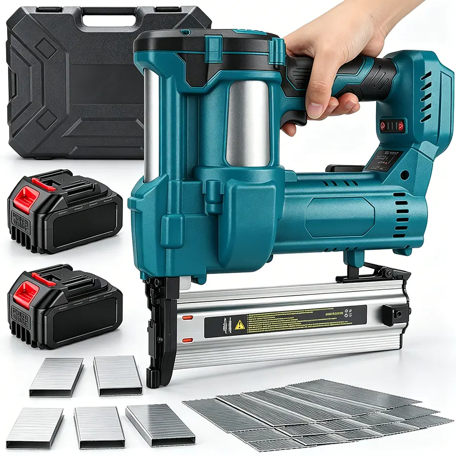 Cordless Brad Nailer, includes 2 sets of 21V rechargeable batteries, No. 18 flat-head brads (BK F30/40/50 438K and less length), comes with nails, suitable for woodworking and furniture restoration