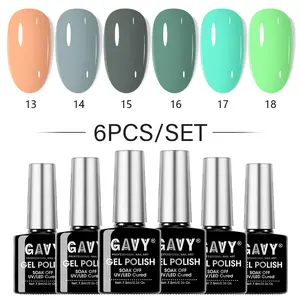 GAVY Set-1 6-Pack Gel Nail Polish (#13-18), Morandi Gray Green with Sage Mint Nude & Peach Shades, UV LED Soak Off, 5-Free, Low Odor, Long-Lasting Glossy Finish, Manicure & Nail Art Care Kit for Daily Wear