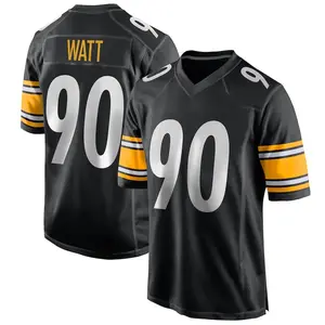 Pittsburgh Watt 90 Black/White/Gold Football Player Game Jerseys, Sports Stitched T-shirts Top for Men Women Youth Boys Girls