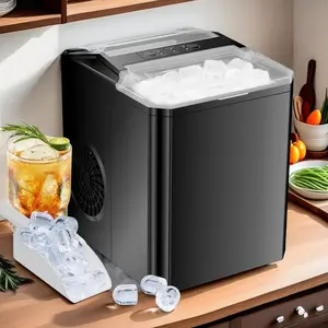Countertop Ice Maker Portable Machine with Carry Handle Self-Cleaning Basket & Scoop 9 Cubes in 6 Mins 26.5lbs/24Hrs 2 Sizes Bullet Ice for Home Kitchen Party Ice Cube Maker Machine 2 Ways to Add Water 45Lbs/Day 24 Pcs Ready in Black