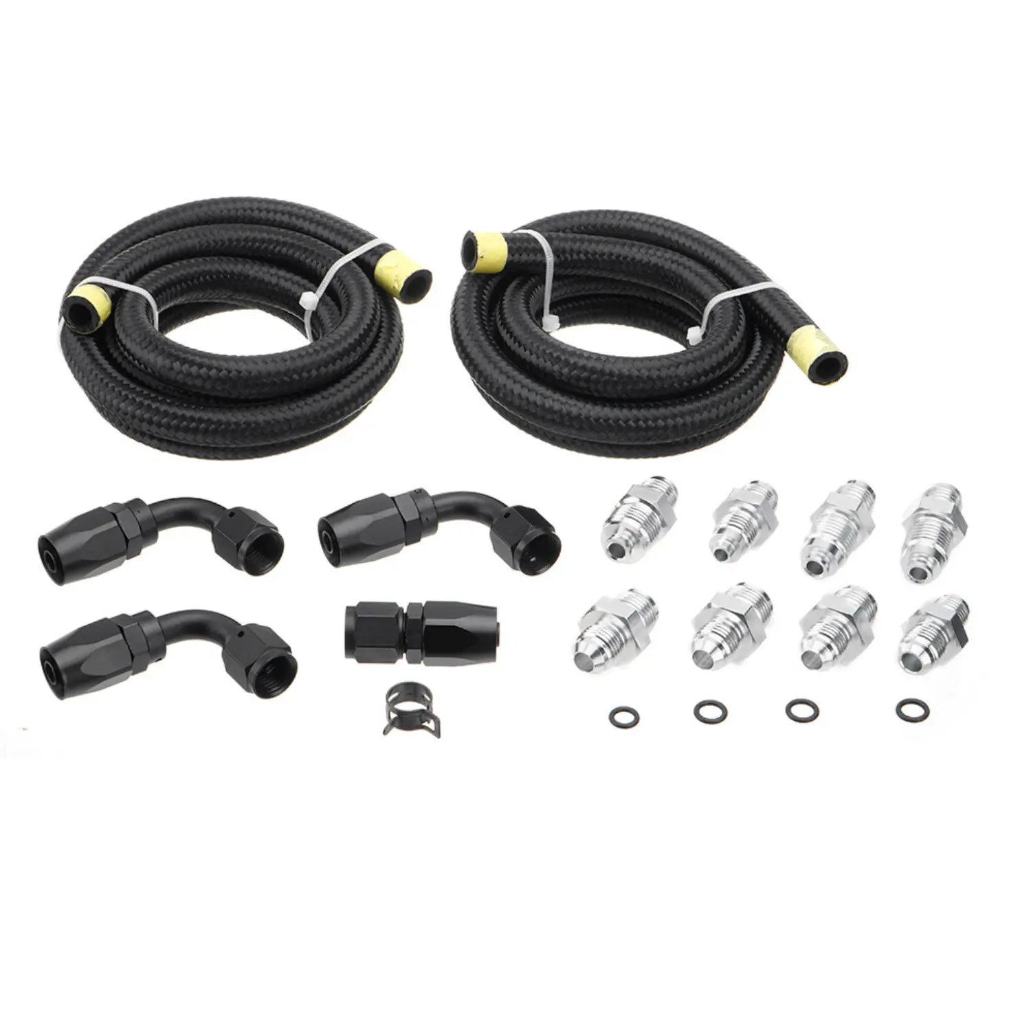 LS Swap Power Steering Pump Hose Kit - 1 Set with 5 ft High-Pressure 3/8 Line, Pressure Return Line, Universal Fit Aluminum Adapter Fittings, Hose Ends for LS1, LS3 Engines - Easy Installation, High Reliability