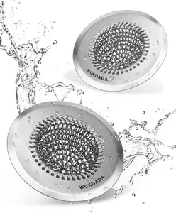 WOKDADA Silver-2 pack 304 Stainless Steel Kitchen Sink Drain Strainer Invertible Chain Mesh Effortless Cleaning Debris Catcher Large Capacity No Clog Rust Proof Handmade Metal Modern Faucet sink drain hole clog  free kitchen  plug titok  shop  holiday  ha