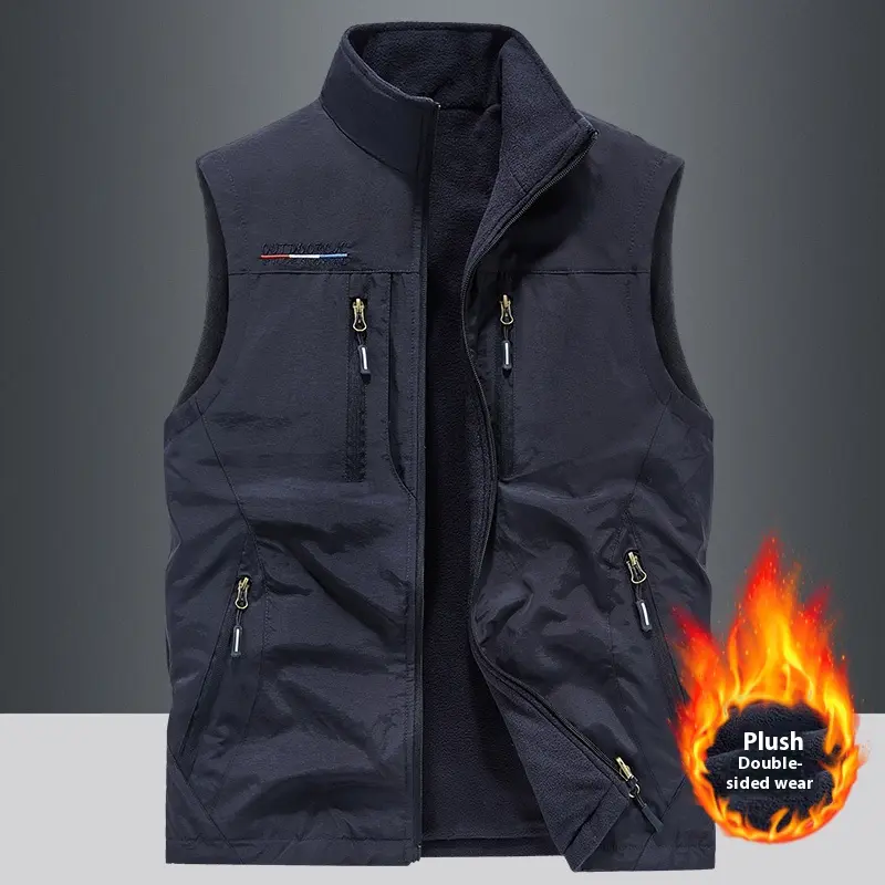 Men's Autumn and Winter Fleece-Lined Thick Double-Sided Wear Work Vest - Trendy Versatile, Skin-Friendly Comfortable, Windproof Waterproof, Suitable for Daily Layering