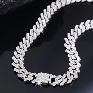1 piece Men's Cuban Link Chain Necklace, Hip Hop Style Silver Tone Chunky Link Necklace, Shiny Inlaid Fashion Accessory, Casual Street Style Daily Wear Jewelry Gift for Men，Father's Day Gift, Cuban Link Necklaces, Silver Sparkle Necklaces