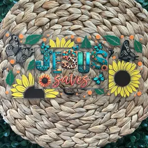 Sunflower Jesus UVDTF Cup Wrap with Vibrant Sunflower Design and Butterfly Accents for Unique Decor