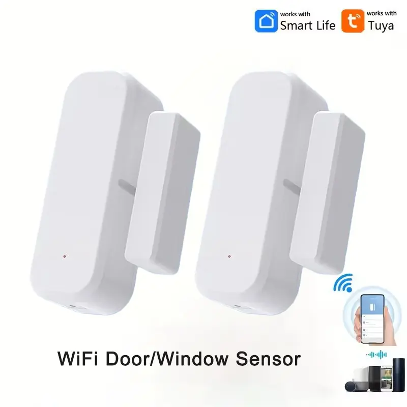 2 Set Smart WiFi Wireless Door Magnet, Smart Door Magnetic Sensor, Window Security Alarm, Wireless Indoor Security, Compatible with Alexa & Google Assistant, APP Control, Home Security System, Security Systems for House