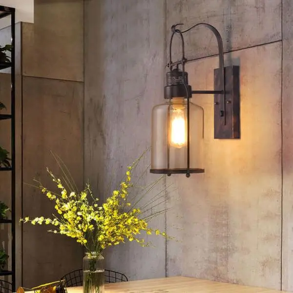 CNCEST Rustic Retro Antique Lantern-Style Cylindrical Wall Sconce - LED Indoor Lighting Fixture with Glass Shade, Max 40W Warm Glow, Energy Efficient Home Decoration for Living Room, Compatible with LED Bulb, Other Options Available