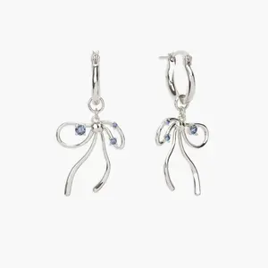 en route the Miffy Earrings in Silver, Exclusive Design Balletcore Ribbon Drops with Sparkling CZ Accents, Whimsical & Romantic Charm to Daily Looks