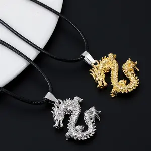 Vintage Zodiac Dragon Pendant Necklace - Golden-Tone Flying Dragon Jewelry with Intricate Detailing, Symbolic Astrology Gift for Dragon Birth Years (1982, 1984, 1992, 1994, 2000, 2002, 2012, 2014) day collar women chains for men cross necklace