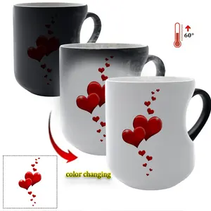 Thermosensitive Ceramic Mug with Heart-Shaped Handle - 11 oz / 330 ml, Color-Changing Coffee Cup from Hot to Cold, Reusable, Non-Slip, Perfect Gift for Mother's Day or Festivals, Suitable for Hot & Cold Drinks, Thermal Mug | Heat Sensitive Cup | Cera
