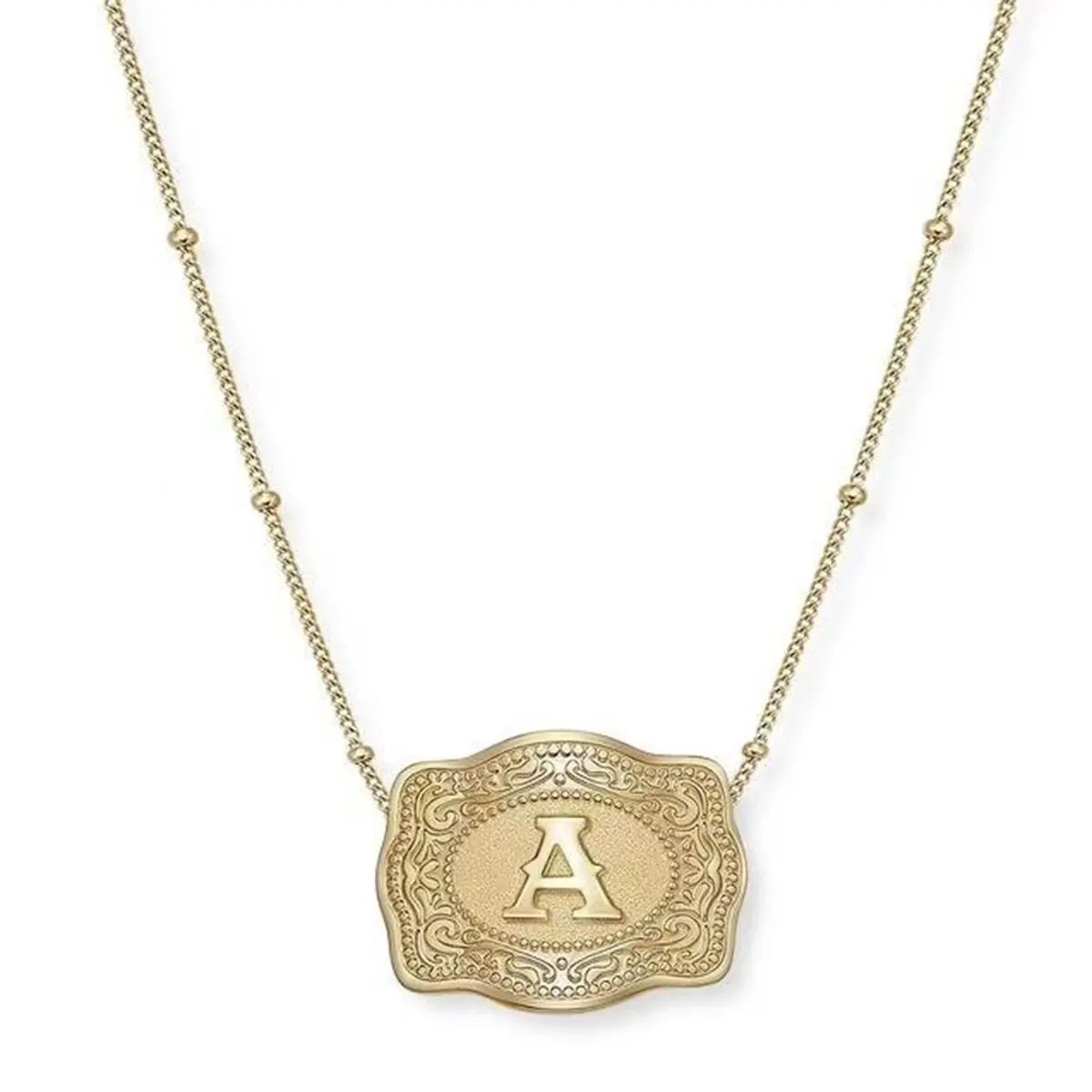 Bespoke Initial Necklace for Women, Vintage Gold Plated Square Block Letter Pendant on an Adjustable Beaded Chain, Gold Aesthetic, Bespoke Necklaces, Block Letter Necklaces