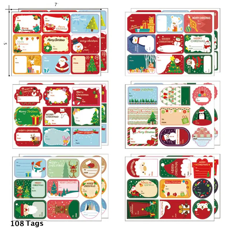 TinselTags Christmas Gift Tag Stickers | 108-Piece Set, 54 Festive Designs