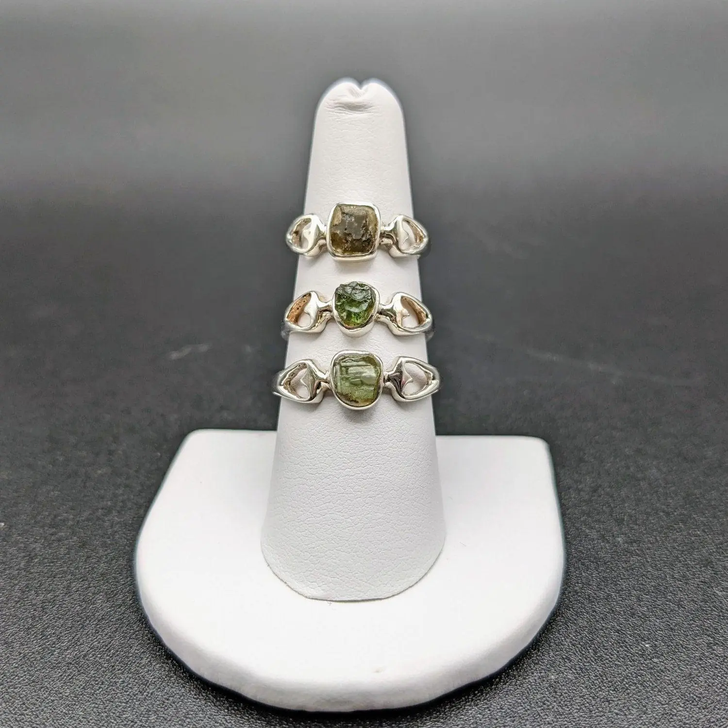 Genuine Moldavite Sterling Silver Heart Ring