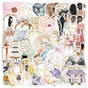Watercolor Wedding Series Sticker (50pcs), Waterproof Decorative Sticker, DIY Decals for Water Bottle, Laptop, Phone Case, Scrapbooking, Journal Making