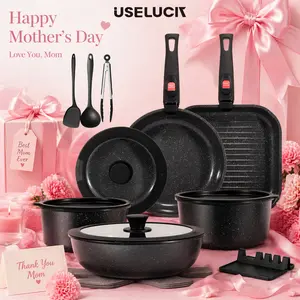 【Top Seller】USELUCK 6-Pan 20 Piece Detachable Handle Cookware Set, Non-Stick Stackable Pots & Pans, Oven Safe, Induction Compatible, Space-Saving RV Kitchen Set with Lids