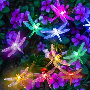 2 Packs Dragonfly Solar String Lights, 8 Modes 51.8 FT Waterproof Multicolor Lights Outdoor, 40 LED Solar Powered Dragonflies String Lights for Garden Fence Patio Yard Christmas Tree & Party Decor