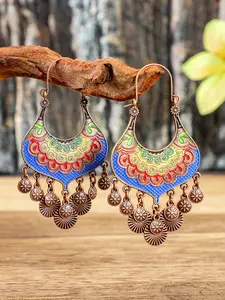 1 Pair Vintage Bohemian Dangle Earrings for Women, Handmade Ethnic Style Hook Earrings, Geometric Mexican Gypsy Jewelry Gift, Hoop Earrings