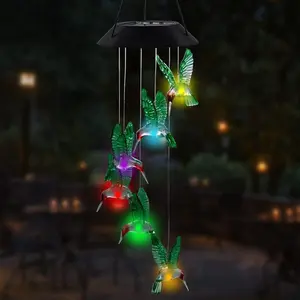 Solar-Powered Hummingbird Wind Chime Light with 6 LED Crystal Decor - Auto-On/Off Sensor, 600mAh Rechargeable Battery for Garden, Patio, Pathway | Outdoor Solar Lights, Party & Holiday Gift