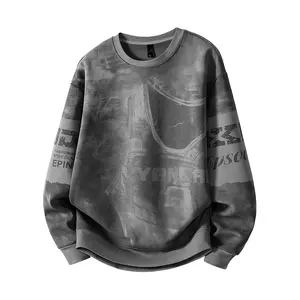 Men's Trendy Vintage Tie-Dye Hoodie with Personalized Mechanical Style Print + Letter Patchwork, Loose Fit, Crew Neck, Streetwear, Comfortable Fabric, Oversized, Suitable for Daily Wear, Autumn New Arrival