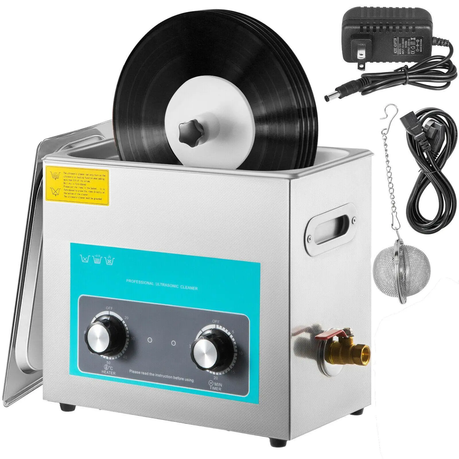 【summerfinds】VEVOR Ultrasonic Vinyl Record Cleaner 6L 40kHz Vinyl Ultrasonic Cleaning Machine Knob Control Record Ultrasonic Cleaner 4 Records Vinyl Sonic Cleaner Stainless Steel Tank with Mechanical Heater & Time