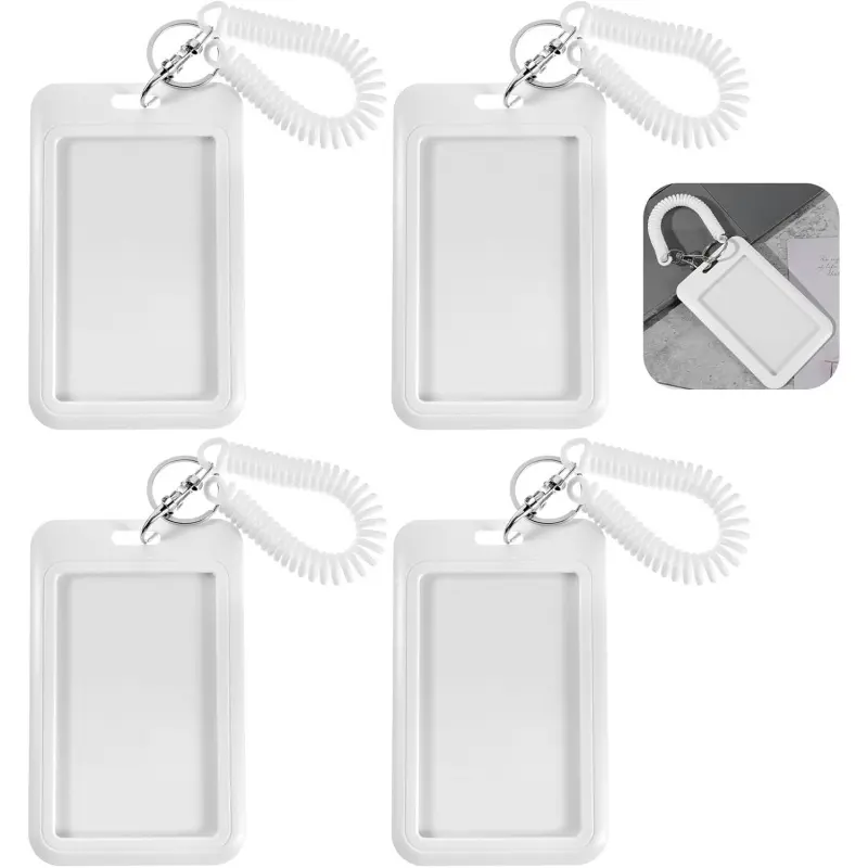 4 Pcs Photocard Holder, Transparent Photo Card Holder Keychain, ID Badge Holders, Clear Id Badge Holder, Bus Credit ID Bank Cards Holders Student Cards Photo Protector (Straight Edge White)