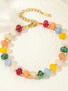 Dopamine Rainbow Natural Stone Abacus Beads Bracelet, 18K Gold Plated Boho Handmade Beaded Bracelet for Women, Summer Aesthetic Jewelry Gift, Adjustable Bracelet, Fashion Bracelets
