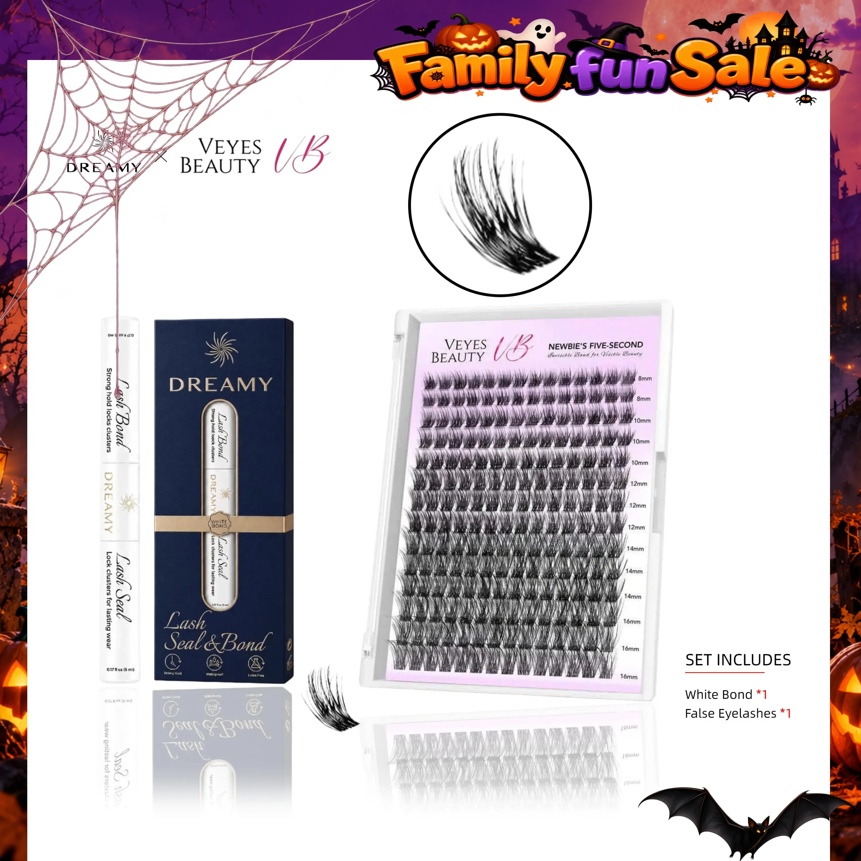 DREAMY BOND Lash Cluster Kit - Youth-Focused 2-in-1 White Bond & Seal Gentle Waterproof Long-Lasting Eyelash Adhesive for Salon, At-Home DIY Makeup Supplies (Water Resistant False Eyelashes & Adhesives)