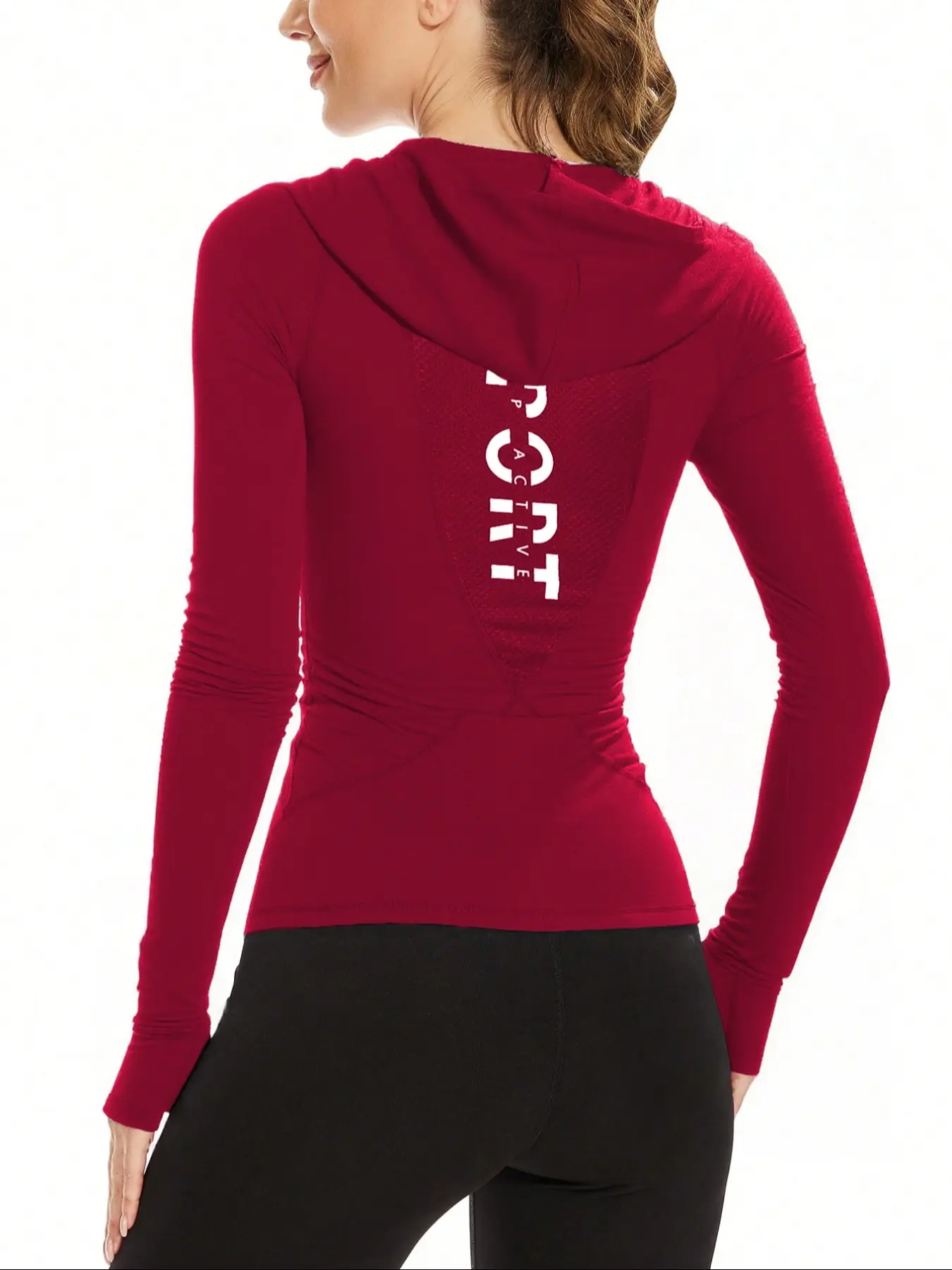 Women's Sport Hoodie Sweatshirt, Yoga Running Fitness Exercise Tight Long Sleeve Thumb Hole Breathable Casual Mesh V Neck Pullover, Breathable Workout Shirt, Workout Activewear, Breathable Sports Top, Activewear Clothes