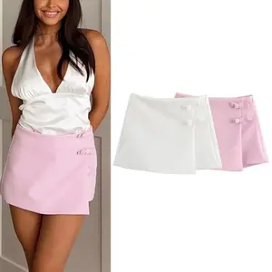 TRAF Women's Spring Mini Skirts 2025 Summer White Pink Bow Short Skirts Fashion Casual Elegant Party Mid Waist Y2k Skirts