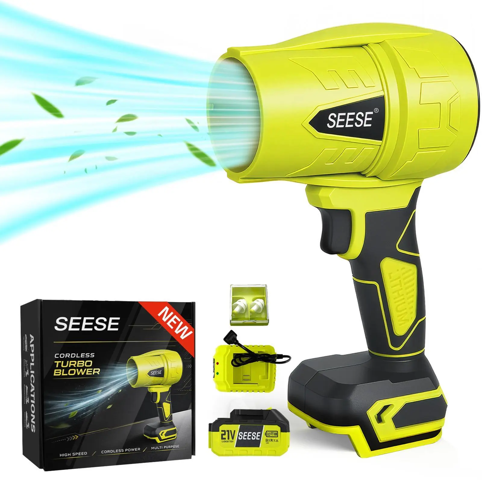 SEESE  Cordless Leaf Blower Violent TurboFan,BrushlessPure Copper Motor With Battery, Handheld PowerfulDryer for Car,Car Drying after Wash, SnowRemoval