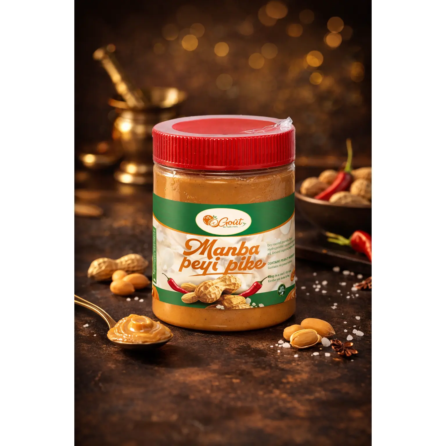 Spicy Haitian Peanut Butter Spread for Bread & Crackers, Peanut Spread, Traditional Recipe, 100% Natural, Hot & Creamy