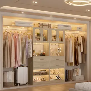 Homieasy 60'' Multifunctional Walk-In Closet System, Reversible Walk in Wardrobe System with Hanging Rods, Drawers, Door Cabinet, Closet Organizer System Tower with Big Wing Shelf, Heavy Duty Garment Rack