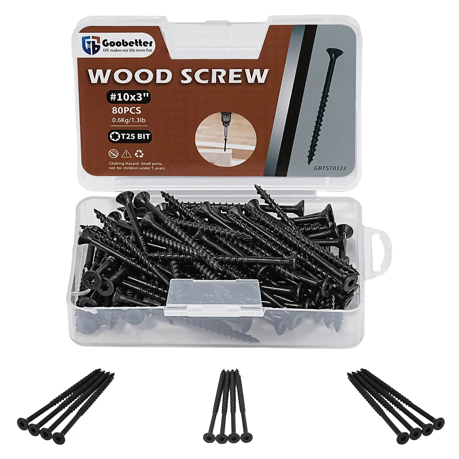 #10x3 in Black Wood Screws, 80 Pieces Phillips Head Self-Tapping Screws with Self-Tapping Design, Durable for General Home Repair, Indoor Furniture Assembly, Outdoor Deck Projects