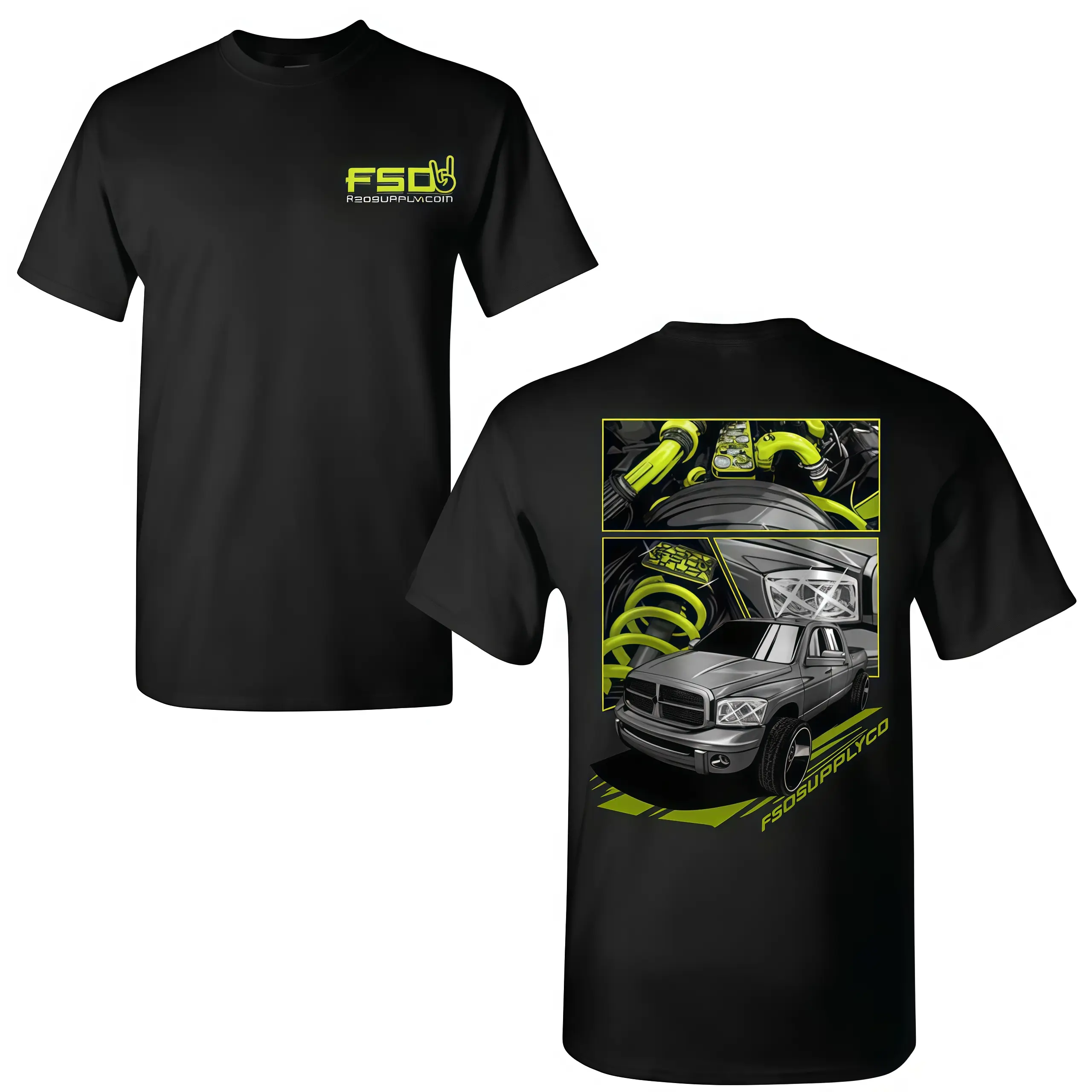 FSD Supply Co Yellow Truck T-Shirt, Performance Diesel Parts Graphic Tee, Bold Lifted Cummins Design for Torque Enthusiasts Crew Neck T-Shirt unisex cotton t-shirt Men's Printed Black