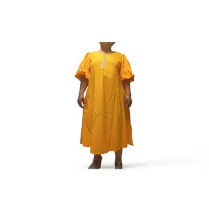 Elegant Loose-Fit Midi Dress in Vibrant Yellow – Comfortable & Stylish Everyday Wear for All Occasions