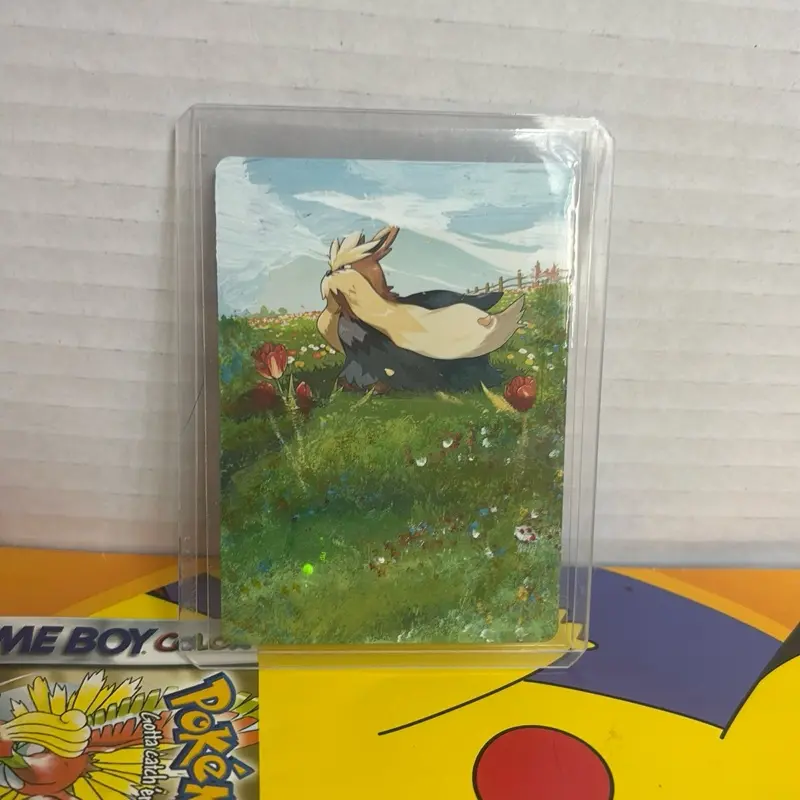 Custom Hand Painted Pokemon Cards Sleeved Featuring a Unique Design in Protective Sleeve
