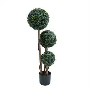 Artificial Triple Ball Topiary Tree | Faux Boxwood & Milan Grass for Indoor & Outdoor Decor Decorative