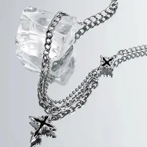 Black cross pendant flame trend all-match necklace for men and women hip-hop niche design high-end basic style simple and durable