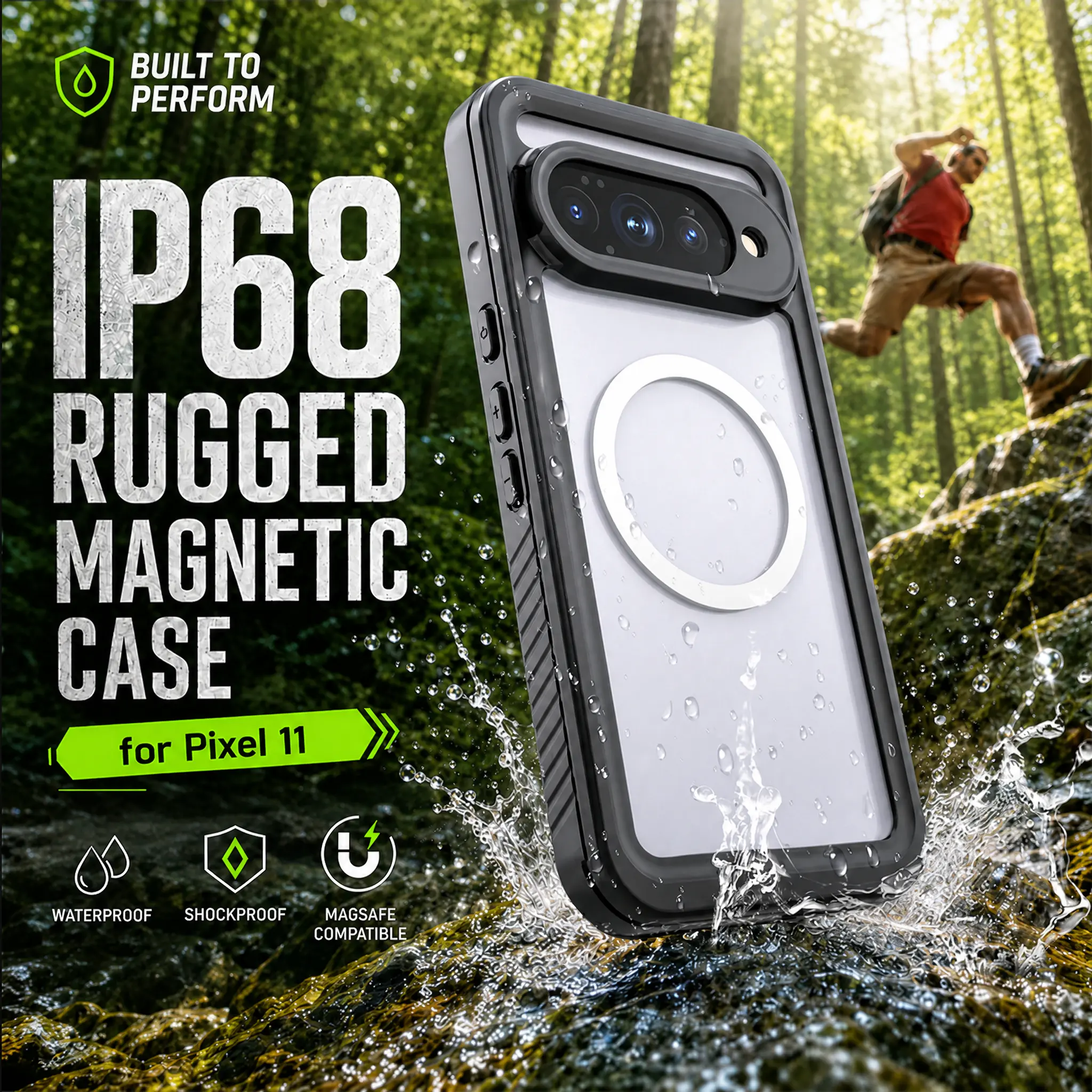 IP68 Rating Waterproof Magnetic Full Body Smartphone Case for Google Pixel 6-11 Series, Shockproof Dustproof Protection Cover with Anti-Slip Grip, Raised Lens Protector for Outdoor Users’ Smartphone Gear