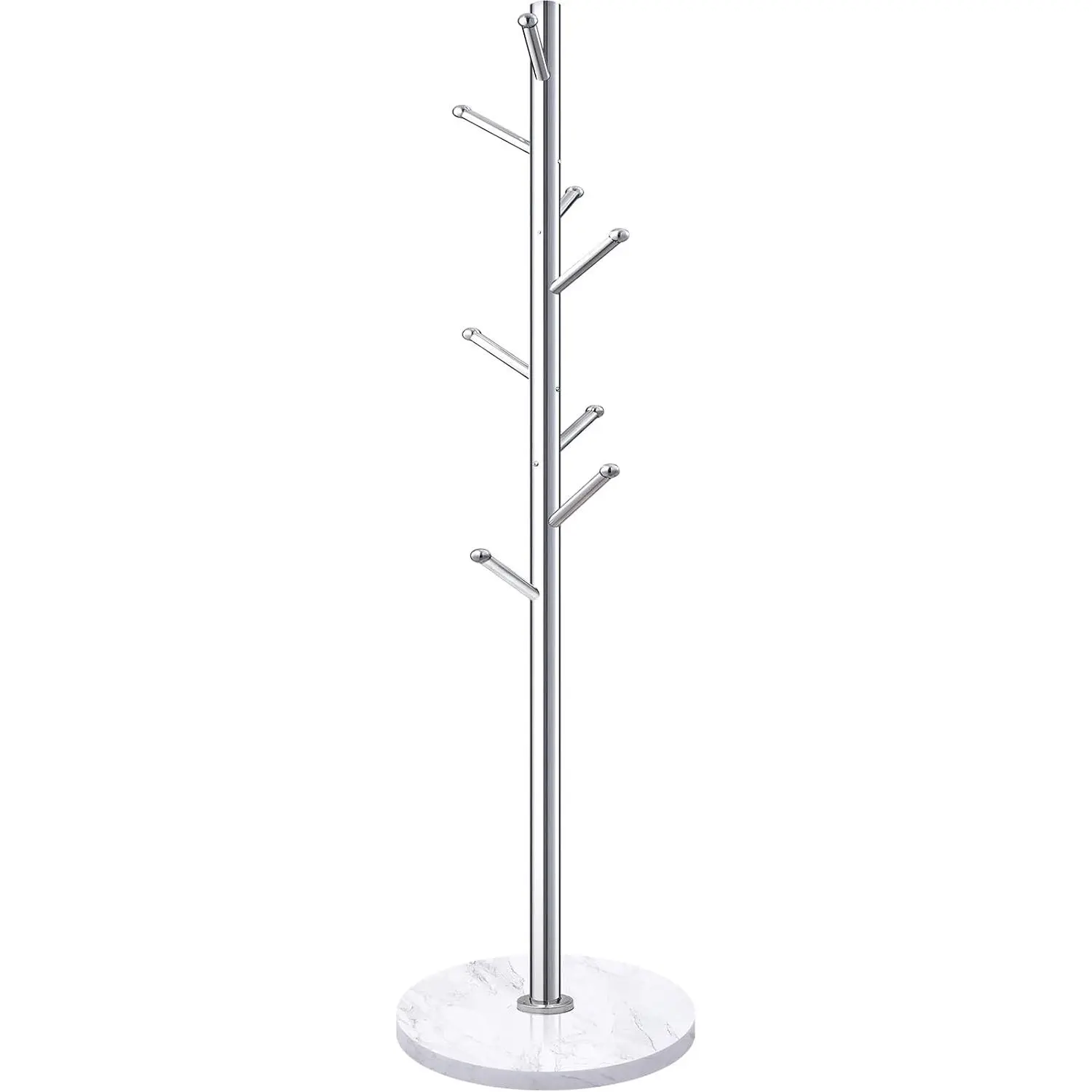 Metal Coat Rack Stand with  Marble Base, Stainless Steel Freestanding Clothes Tree Hanger with 8 Hooks, Hall Hanger for Coat Jackets Hat Scarves Handbags Entryway Bedroom ()