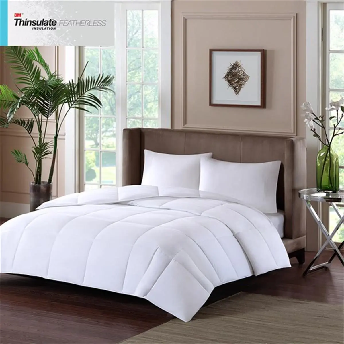 Sleep Philosophy BASI10-0292 King Size White Cotton Sateen Box Quilted Anti-Allergic Down Alternative Fill Double Insertion Comforter - Warm, Machine Washable