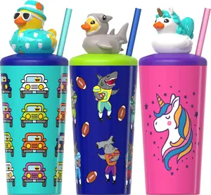 COOL GEAR 3-Pack 18 ozPop Topper Tumbler with Straw, Mix-and-Match  Character Topper, BPA Free Reusable Cup - SHARK/ATV/UNICORN