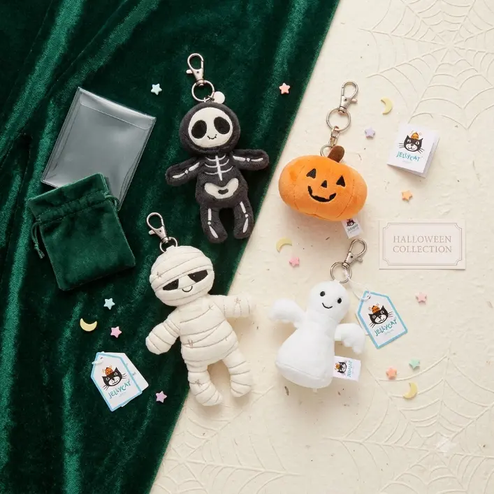 Jellycat Halloween Plush Bag Charm Spooky Cute Skeleton Ghost Pumpkin Mini Keyring