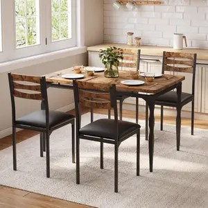 Garvee Industrial 5-Piece Dining Table Set Kitchen Table and 4 Upholstered Chairs ,Table Set Home Furniture Modern Chairs with Metal Legs for Breakfast Nook Kitchen Dining Room,Brown